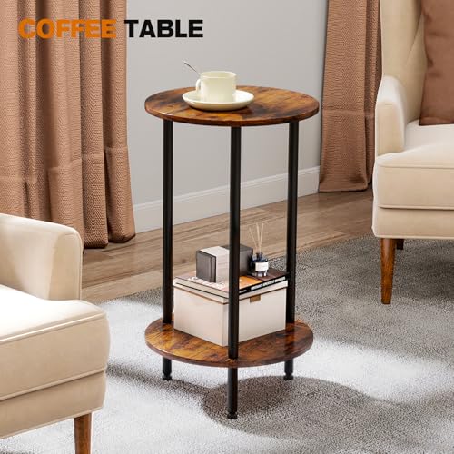 Small Round Side Table, Brown Round End Table, 2-Tier Modern Accent/Bedside Table for Living Room - color: Brown-2, size: 1PC