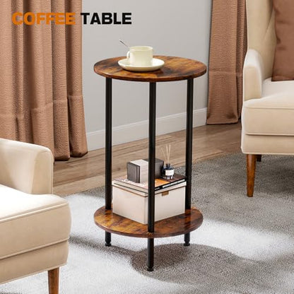 Small Round Side Table, Brown Round End Table, 2-Tier Modern Accent/Bedside Table for Living Room - color: Brown-2, size: 1PC