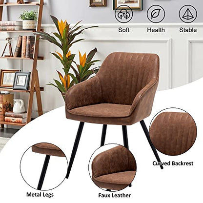 annjoe Faux Leather Accent Arm Chairs for Living Room Leisures/ Upholstered Chair with Metal Legs Set of 2 for Home Kitchen Office Bistro Cafe, Brown - color: Brown