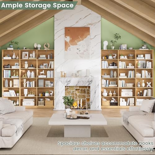 Natural Bookcase with Open Display Shelves, Large Triple Wide Bookshelf, 71.6” Tall 6 Tier Book Case for Living Room, Home Office, Library Bookshelf 2PCS - color: Natural, size: Wide 59.1 Inch-2pc