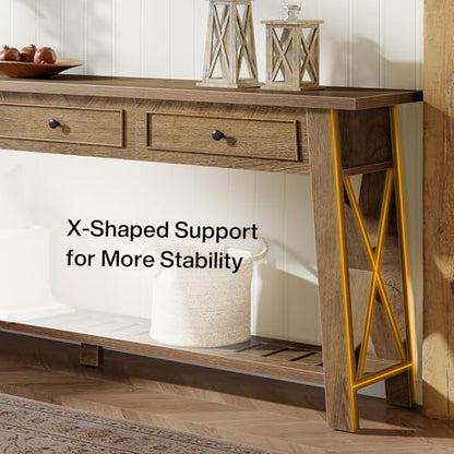 Tribesigns Console Table with 3 Storage Drawers, 70.87 Inches Extra Long Sofa Table Behind Couch with Bottom Shelf, Farmhouse Wooden Entryway Hallway Foyer Table for Living Room, Entrance (Brown) - color: Brown