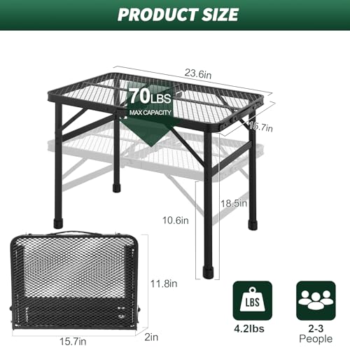 WildFinder Folding Table, 2x1.3 FT Camping Table with Mesh Desktop,Folding Grill Table with Mesh Bag,Portable Outdoor for Picnic,Camping,BBQ,Beach(Black) - size: 2x1.3 FT