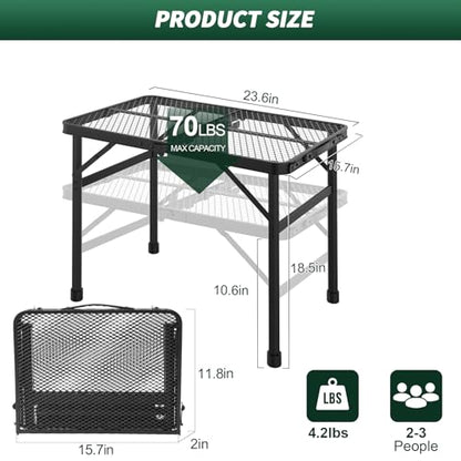 WildFinder Folding Table, 2x1.3 FT Camping Table with Mesh Desktop,Folding Grill Table with Mesh Bag,Portable Outdoor for Picnic,Camping,BBQ,Beach(Black) - size: 2x1.3 FT