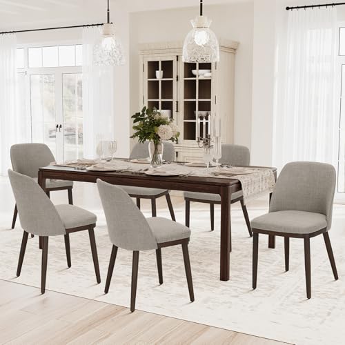COLAMY Upholstered Dining Chairs Set of 6, Modern Kitchen Chairs with Back, Fabric Side Dining Room Chairs with Wood Legs for Kitchen Dining Room Restaurant, Camel - color: Camel, size: Set of 6