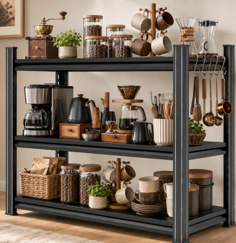 32"H x32"W Bakers Rack, 3-Tier Adjustable Kitchen Storage Rack, Highly Stable Metal Microwave Stand with Storage, 400lbs Per Tier Corner Display Shelf, Suitable for Kitchen Pantry Dinning Room, Black - size: 3T-32"H*32"W*14"D
