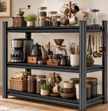 32"H x32"W Bakers Rack, 3-Tier Adjustable Kitchen Storage Rack, Highly Stable Metal Microwave Stand with Storage, 400lbs Per Tier Corner Display Shelf, Suitable for Kitchen Pantry Dinning Room, Black - size: 3T-32"H*32"W*14"D