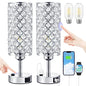 Hong-in Crystal Lamp Touch Control Set of 2, Sliver Crystal Table Lamps with USB C+A Ports & AC Outlet, 3-Way Dimmable Nightstand Touch Lamp, Modern Bedside Table Lamp for Bedroom(Bulbs Included) - color: A-Silver