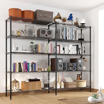 5-Tier Heavy Duty Metal Shelving Unit, Adjustable Storage Rack with Leveling Feet, Freestanding Standing Shelf Organizer, for Garage Pantry Kitchen, Black - color: Black, 5 Tier-69.69"