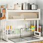 Hdrriozu Over the Sink 3 Tier Dish Drying Rack with Cover, Milkshake White | Rust resistant built last. Easy install simple tools. Holds dishes glasses bowls. Space saving over sink tidy kitchen. - color: Milkshake White