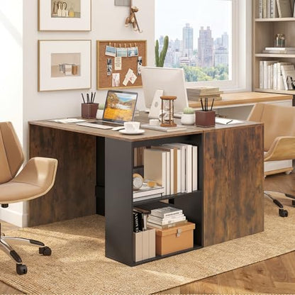 Giantex Small Desk with Bookshelf, 44 Inch Modern Computer Desk for Small Spaces, Laptop PC Desk, Vanity Table for Bedroom, Study Writing Desk for Home Office (Black+Rustic Brown) - color: Black+rustic Brown