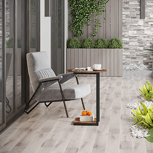 Hosfais Side Table Small End Table, C-Shaped Wood Sofa Table with Metal Frame for Living Room, Bedroom, Small Spaces (Rustic Brown) - color: Rustic Brown, size: Oval