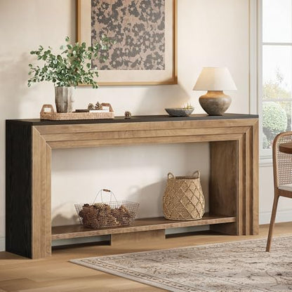 Tribesigns 70.9 Inch Narrow Console Table, Farmhouse 2-Tier Wooden Sofa Table with Storage, Space-Saving Behind Couch Accent Table for Living Room, Entryway, Hallway and Foyer - color: Natural & Black