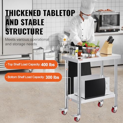 VEVOR Stainless Steel Work Table 30 x 24 x 33 Inch Prep Table with 4 Caster - size: 30*24*33In, style: With Caster