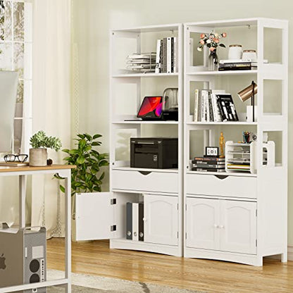 DICTAC Kitchen Pantry Storage Cabinets Freestanding Tall Bathroom Cabinet with Shelves and Drawer 64''H Sideboard Microwave Space Cupboard Organizer for Home Office,White, 23.62x13x64.06inch | Freestanding - size: 23.62x13x64.06inch
