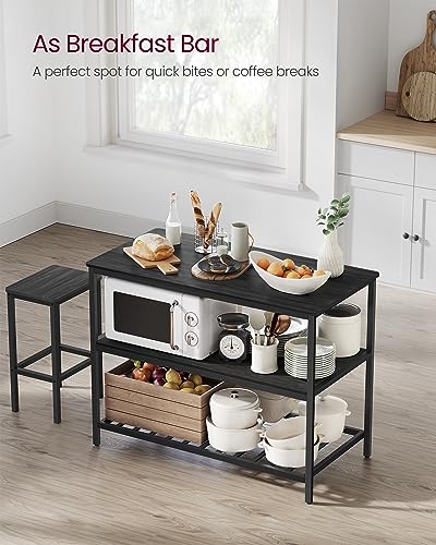 VASAGLE Kitchen Island with 3 Shelves, 47.2 Inches Width Kitchen Shelf with Large Worktop, Stable Steel Structure, Industrial, Easy to Assemble, Ebonised Oak and Black UKKI001B42 - color: Ebonised Oak + Black, size: 47.2"W x 35.4"H, style: without Power O