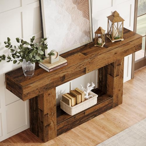 Tribesigns 63-Inch Long Console Table, 2-Tier Entryway Table Sofa Table with Storage, Farmhouse Wood Behind Couch Table for Living Room, Hallway, Rustic Mixed Brown - color: Rustic Mixed Brown