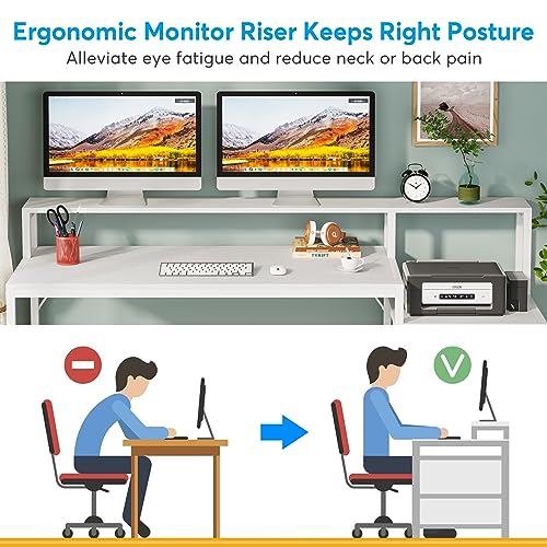 Tribesigns 63 Inch Computer Desk with File Drawer Cabinet, Ergonomic Office Desk with Monitor Stand, Computer Table with Printer Space, Wood PC Table Workstation Desk for Home Office, White - color: White