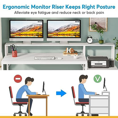 Tribesigns 63 Inch Computer Desk with File Drawer Cabinet, Ergonomic Office Desk with Monitor Stand, Computer Table with Printer Space, Wood PC Table Workstation Desk for Home Office, White - color: White