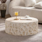 Round Coffee Table for Living Room Outdoor Faux Stone Coffee Table Amber Travertine Concrete Pattern, 31.49" Modern Faux Marble Center Tables Tea Tables, No Need Assemble, Beige - color: Faux Stone-round-31.49inch-beige-coffee