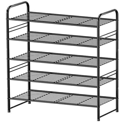 Standard Shoe Rack 5-Tier 32.5 Inches Wide, Free Standing Shoe Organizer for Indoor Outdoor | Adjustable Heavy-Duty Metal Shelf Ideal for Home Entryway Closet & Garage Balcony | Black - color: Black, size: 5 Tier(32 inch)
