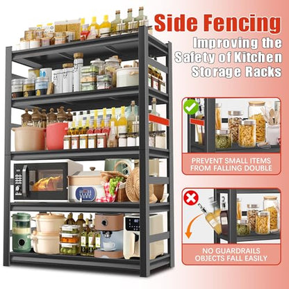 2500LBS Heavy Duty Metal Shelving Unit, 5-Tier Adjustable Kitchen Storage Shelves, Large Pantry Organization Rack for Microwave & Appliances, No-Bolt Utility Rack, 35.4"W x 15.75"D x 71.2"H - size: 5-Tier 35.4" W x 15.75" D x 71.2" H