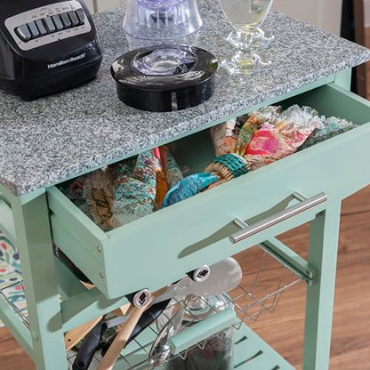 Linon Kitchen Island, Green, 15.75 x 22.83 x 33.86 Inches - color: Green and Granite, style: Whitney