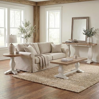 Martin Svensson Home Napa Solid Wood Pedestal End Table, White & Driftwood | Farmhouse Rustic, Pine Wood, Round Side Table, Nightstand, 2" Plank Top, for Living Room or Bedside, 26" W x 26" D x 25" H - color: White and Driftwood