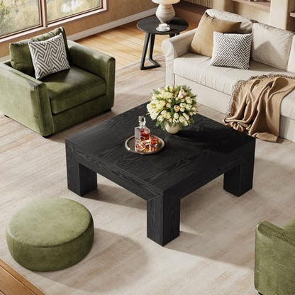 Tribesigns 39.4-Inch Square Coffee Table for Living Room, Farmhouse Accent Center Cocktail Table with Sturdy Wooden Legs, Easy Assembly, MDF, Black - color: Black
