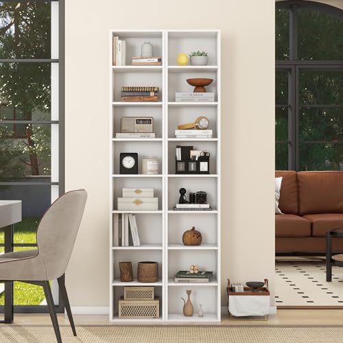 Panana 8 Tier Storage Shelf Bookcase, Slim Organizer Shelves Cabinet Tall Narrow Media Tower Rack Display Bookshelf for Home Office (White) - color: White