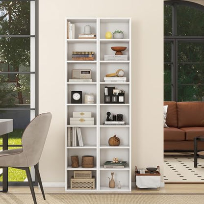 Panana 8 Tier Storage Shelf Bookcase, Slim Organizer Shelves Cabinet Tall Narrow Media Tower Rack Display Bookshelf for Home Office (White) - color: White
