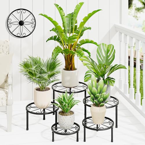 5 Pack Black Metal Plant Stand w/ Wide Trays Indoor Outdoor(BlackS) - color: BlackS