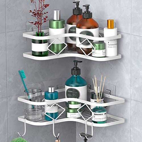 Shower Caddy, 2 Pack Corner Organizer Shelf, Rustproof Wall Mount Shower Storage Rack, No Drilling, 40 lbs Capacity (Glossy White) - color: Glossy White