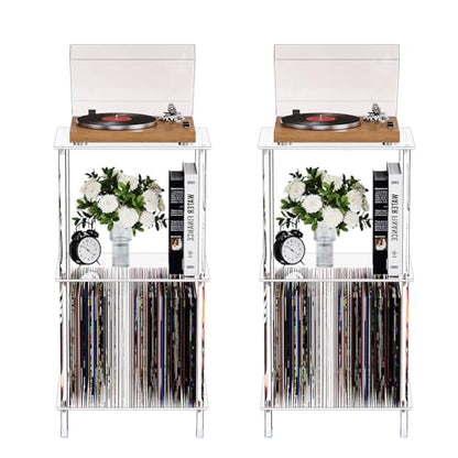 Clear Acrylic Side Table Set of 2, 15.7" L x 11.8" W x 30.7" H, 3-Tier End Table for Living Room, Small Modern Bedside Tables Nightstand for Bedroom, Home Decor Accent Table - size: 3 Tier Tall 2-Pack