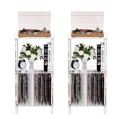 Clear Acrylic Side Table Set of 2, 15.7" L x 11.8" W x 30.7" H, 3-Tier End Table for Living Room, Small Modern Bedside Tables Nightstand for Bedroom, Home Decor Accent Table - size: 3 Tier Tall 2-Pack
