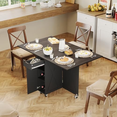 3imothrix Folding Dining Table, Small Dining Table, Space Saving Dining Table with 6 Wheels, Kitchen Table Sewing Table for Small Spaces (Black Dark Brown) - color: Dark Brown