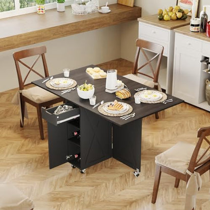 3imothrix Folding Dining Table, Small Dining Table, Space Saving Dining Table with 6 Wheels, Kitchen Table Sewing Table for Small Spaces (Black Dark Brown) - color: Dark Brown