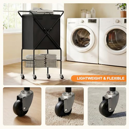 Laundry Basket with Wheels:88L Rolling Laundry Cart Foldable Metal Frame Dirty Clothes Laundry Hamper 36"H 4 Caster 2 Brake Waterproof Removable Liner Carry Handle for Dorm Laundry Room,Black - color: Black