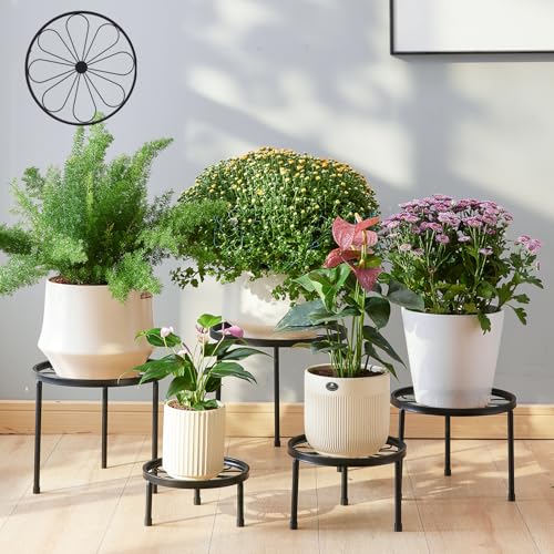 Plant Stand,5 Pack Heavy Duty Flower Pot Stands,Metal Decoration Racks,Round Plant Shelf for Planter Outdoor and indoor (Black) - color: Black