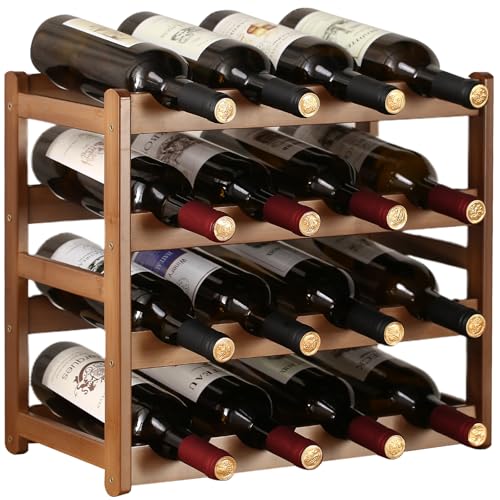 Wine Rack Storage,Bamboo Wine Racks Cabinet Shelf,4-Tier 16 Bottles Freestanding Wine Bottle Holder for Basement,Kitchen,Countertop - color: 16 Bottles Walnut