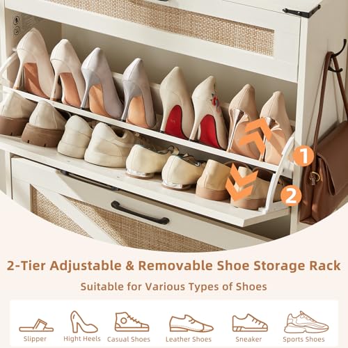 LEYAOYAO Shoe Cabinet Storage for Entryway with 2 Flip Drawers Rack Narrow Organizer Slim Hidden Wood Shoe Cabinet Furniture Off White - color: Off White