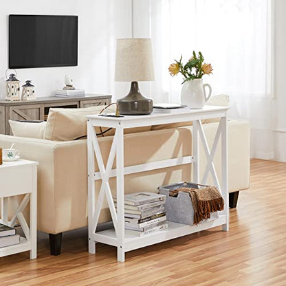 Yaheetech 40" Console Table with 2 Outlet and 2 USB Ports, Wooden Entryway Table with X-Shaped Design, Narrow Sofa Table for Living Room and Hallway,White - color: White