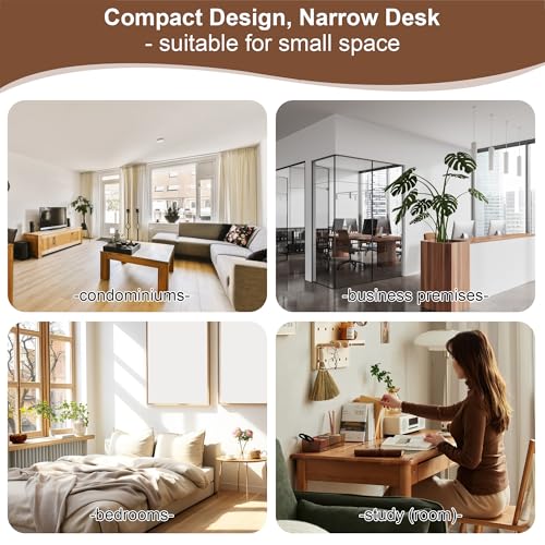 Solid Wooden Desk with Drawers - 39 x 16 Inch Modern Narrow Desks, Rubberwood Simple Study Table, Small Writing Desk for Bedroom|Small Spaces - White Desks - color: White, size: 39.4 in W x 15.7 in D