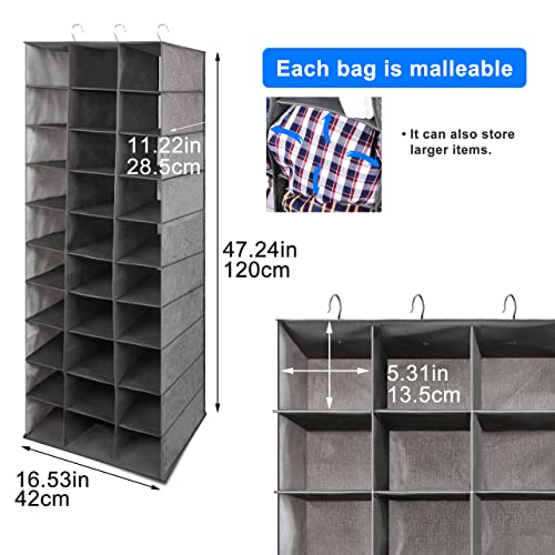 Libeder Hanging Closet Organizers - 30 Section Shoe Shelves, Space Saving Shoe Holder Grey - color: Grey, size: 30 Sections