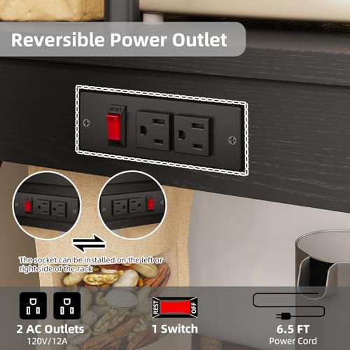 SUPERLELE 4 Tier Baker's Rack with Charging Station, Kitchen Coffee Bar Table with Power Outlets & Paper Towel Holder, 23.6x13x49.2'' Industrial Standing Microwave Shelf for Small Spaces, Black - color: Black, size: 23.6x13x49.2''(with Power Outlet)