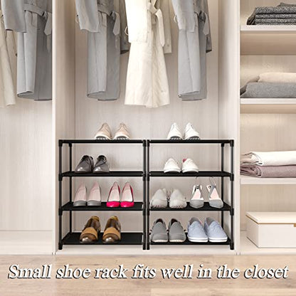 4-Tier Small Shoe Rack Space Saving Shoe Shelf Storage Organizer for Entryway Hallway Closet Bathroom Garage,Stackable Shoe Stand(Black) - size: 4-Black(17.5W")
