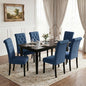LSSBOUGHT Upholstered Dining Chairs Set of 6,Tufted Parsons Kitchen Chair with Solid Wood Legs, Modern Towel Fabric Side Chair for Dining Room/Restaurant(6pcs,Blue) - color: Blue-fabric, size: Set of 6