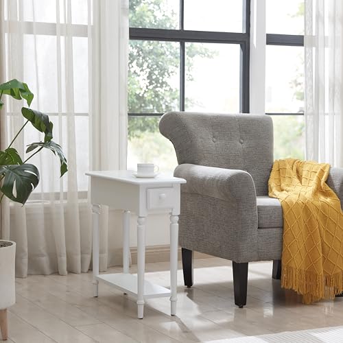 Leick Home Coastal End Table, Solid Wood, 1 Drawer, Bottom Display Shelf, Easy-Assembly, For Living Room/Bedroom, White, 23.5 in. L x 10.0 in. W x 24.0 in. H, 20017-WT - color: Orchid White
