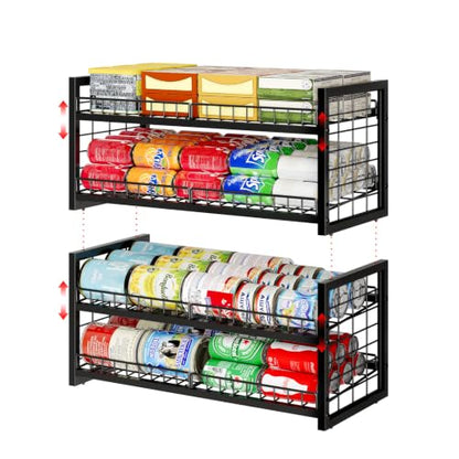 JKsmart 2-Tier Stackable Can Organizer, Extra-Long Can Rack for Pantry Storage, Adjustable Can Dispenser Holds Up to 64 Cans, 12mm Metal Frame, Super Sturdy Holders for Various Canned Food Soda-2 Pack - size: XL-(2 pack)