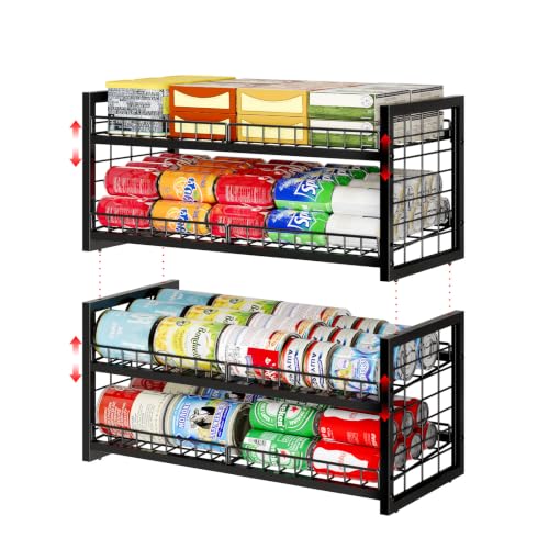 JKsmart 2-Tier Stackable Can Organizer, Extra-Long Can Rack for Pantry Storage, Adjustable Can Dispenser Holds Up to 64 Cans, 12mm Metal Frame, Super Sturdy Holders for Various Canned Food Soda-2 Pack - size: XL-(2 pack)