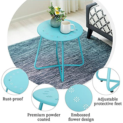 danpinera Outdoor Side Tables with Flower Cut Outs, Weather Resistant Steel Patio Side Table, Small Round Outdoor End Table Metal Side Table for Patio Yard Balcony Garden Blue - color: Blue